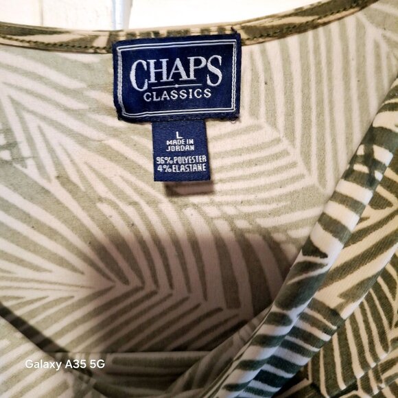 Chaps Classics Sleeveless Cowl Neck Blouse With Tropical Leaf Print L Polyester/ - Picture 3 of 8